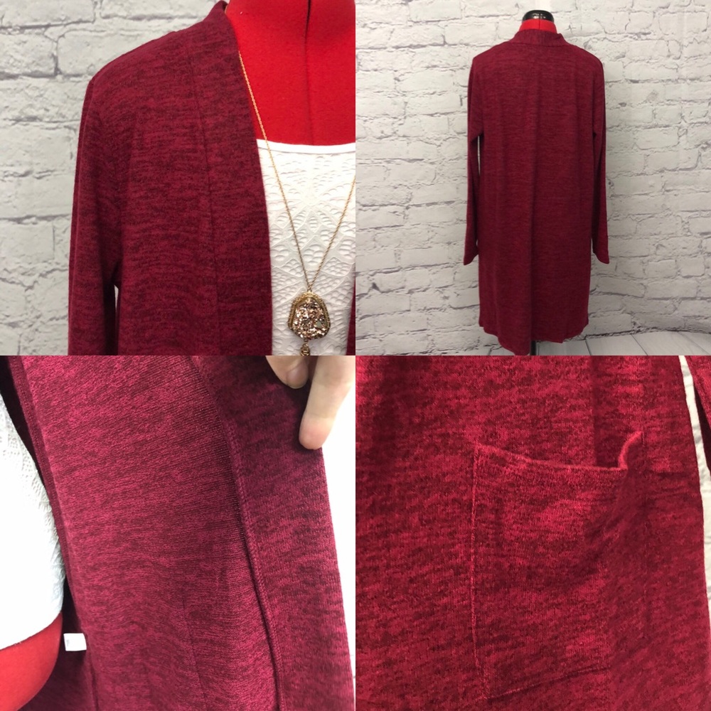Long Duster Cozy Cardigan with Pockets in Red - Picture 3 of 10